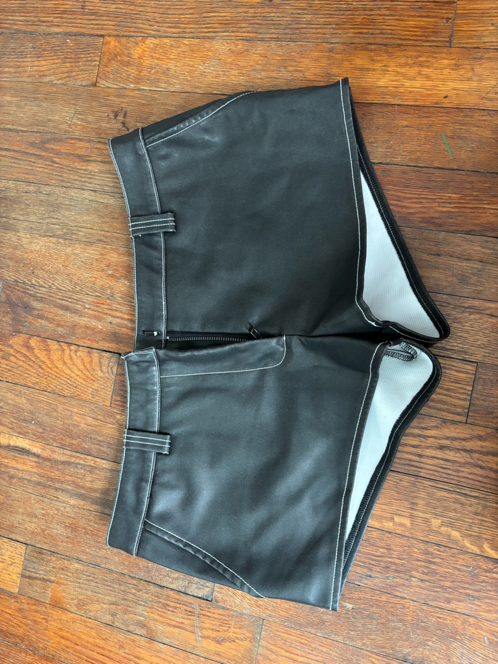 Edikted Black Faux Leather Shorts with White Stitching